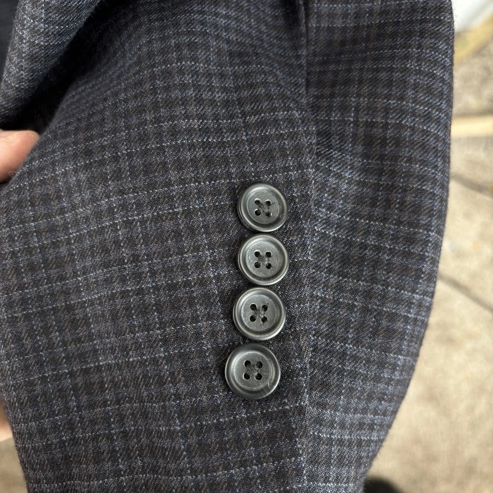 Pronto Uomo Blazer Mens 54R Navy‎ Plaid Check 100% Wool Sport Coat Jacket